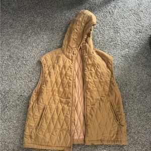 PrettyGarden XXL Hooded Quilted Vest – Camel Brown
